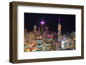 Chicago Downtown Aerial View at Night with Skyscrapers and City Skyline at Michigan Lakefront.-Songquan Deng-Framed Photographic Print