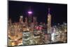 Chicago Downtown Aerial View at Night with Skyscrapers and City Skyline at Michigan Lakefront.-Songquan Deng-Mounted Photographic Print