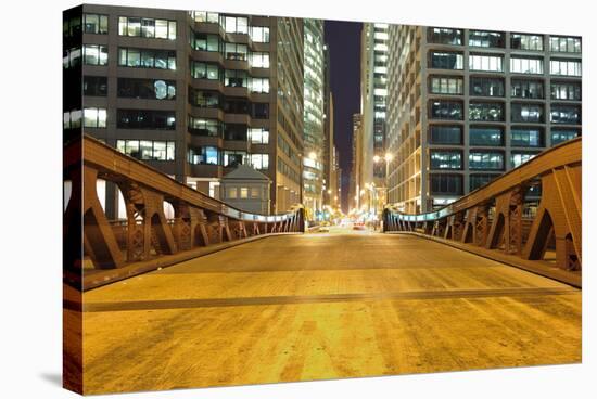 Chicago Downtown at Night-TEA-Stretched Canvas