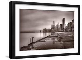 Chicago Foggy Lakefront BW-Steve Gadomski-Framed Photographic Print