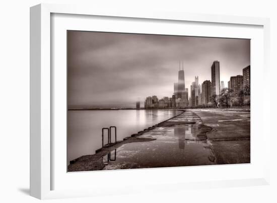 Chicago Foggy Lakefront BW-Steve Gadomski-Framed Photographic Print