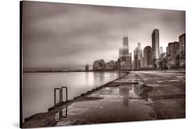 Chicago Foggy Lakefront BW-Steve Gadomski-Stretched Canvas