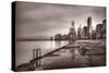 Chicago Foggy Lakefront BW-Steve Gadomski-Stretched Canvas