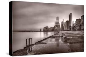 Chicago Foggy Lakefront BW-Steve Gadomski-Stretched Canvas