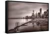 Chicago Foggy Lakefront BW-Steve Gadomski-Framed Stretched Canvas