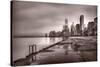 Chicago Foggy Lakefront BW-Steve Gadomski-Stretched Canvas