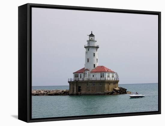 Chicago Harbor Lighthouse, Lake Michigan, Chicago, Illinois, USA-Amanda Hall-Framed Stretched Canvas