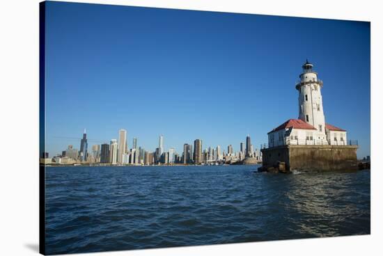 Chicago Harbor Lighthouse with skyscraper in the background, Lake Michigan, Chicago, Cook County...-Panoramic Images-Stretched Canvas