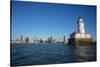 Chicago Harbor Lighthouse with skyscraper in the background, Lake Michigan, Chicago, Cook County...-Panoramic Images-Stretched Canvas