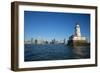 Chicago Harbor Lighthouse with skyscraper in the background, Lake Michigan, Chicago, Cook County...-Panoramic Images-Framed Photographic Print