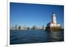 Chicago Harbor Lighthouse with skyscraper in the background, Lake Michigan, Chicago, Cook County...-Panoramic Images-Framed Photographic Print