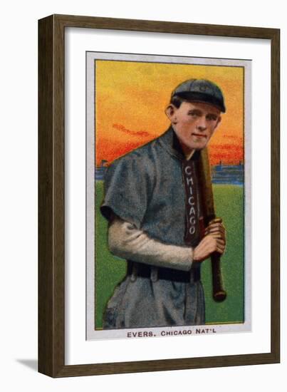 Chicago, IL, Chicago Cubs, Johnny Evers, Baseball Card-Lantern Press-Framed Art Print