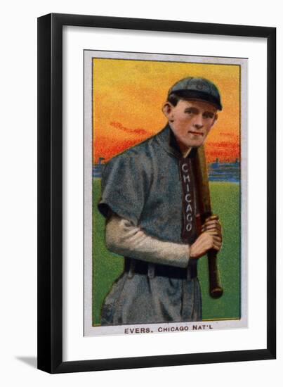 Chicago, IL, Chicago Cubs, Johnny Evers, Baseball Card-Lantern Press-Framed Art Print