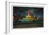 Chicago, IL, Grant Park, Panoramic View of the C. Buckingham Memorial Fountain at Night-Lantern Press-Framed Art Print