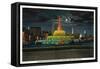 Chicago, IL, Grant Park, Panoramic View of the C. Buckingham Memorial Fountain at Night-Lantern Press-Framed Stretched Canvas