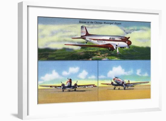 Chicago, Illinois - Aviation Scenes at Municipal Airport-Lantern Press-Framed Art Print