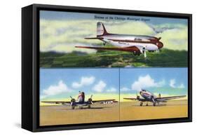 Chicago, Illinois - Aviation Scenes at Municipal Airport-Lantern Press-Framed Stretched Canvas