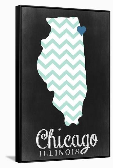 Chicago, Illinois - Chalkboard-Lantern Press-Framed Stretched Canvas