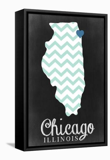 Chicago, Illinois - Chalkboard-Lantern Press-Framed Stretched Canvas