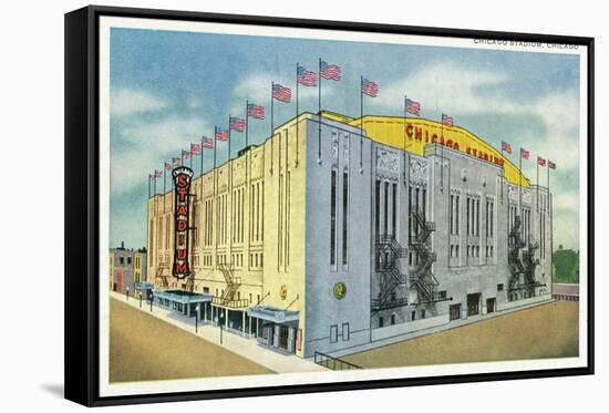 Chicago, Illinois - Chicago Stadium Exterior View-Lantern Press-Framed Stretched Canvas