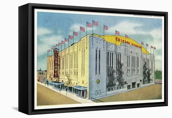 Chicago, Illinois - Chicago Stadium Exterior View-Lantern Press-Framed Stretched Canvas