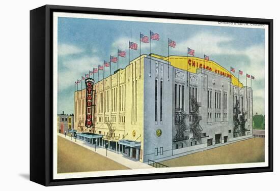 Chicago, Illinois - Chicago Stadium Exterior View-Lantern Press-Framed Stretched Canvas