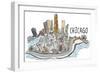 Chicago, Illinois - Cityscape - Line Drawing-Lantern Press-Framed Art Print