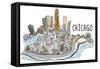 Chicago, Illinois - Cityscape - Line Drawing-Lantern Press-Framed Stretched Canvas