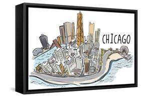 Chicago, Illinois - Cityscape - Line Drawing-Lantern Press-Framed Stretched Canvas