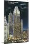 Chicago, Illinois, Exterior View of an Illuminated Tribune Tower at Night-Lantern Press-Mounted Art Print