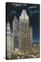 Chicago, Illinois, Exterior View of an Illuminated Tribune Tower at Night-Lantern Press-Stretched Canvas