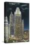 Chicago, Illinois, Exterior View of an Illuminated Tribune Tower at Night-Lantern Press-Stretched Canvas