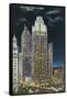 Chicago, Illinois, Exterior View of an Illuminated Tribune Tower at Night-Lantern Press-Framed Stretched Canvas