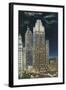 Chicago, Illinois, Exterior View of an Illuminated Tribune Tower at Night-Lantern Press-Framed Art Print