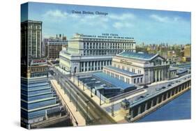 Chicago, Illinois - Exterior View of Union Station-Lantern Press-Stretched Canvas