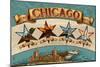 Chicago, Illinois - Four Stars-Lantern Press-Mounted Art Print
