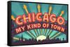 Chicago, Illinois - Marquee-Lantern Press-Framed Stretched Canvas