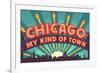 Chicago, Illinois - Marquee-Lantern Press-Framed Art Print