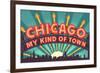 Chicago, Illinois - Marquee-Lantern Press-Framed Art Print