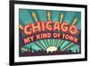 Chicago, Illinois - Marquee-Lantern Press-Framed Art Print