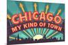 Chicago, Illinois - Marquee-Lantern Press-Mounted Art Print