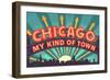 Chicago, Illinois - Marquee-Lantern Press-Framed Art Print
