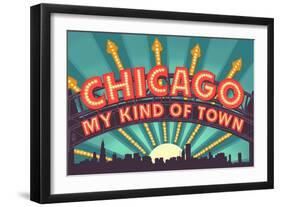 Chicago, Illinois - Marquee-Lantern Press-Framed Art Print