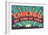 Chicago, Illinois - Marquee-Lantern Press-Framed Art Print