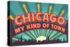 Chicago, Illinois - Marquee-Lantern Press-Stretched Canvas