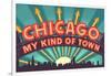 Chicago, Illinois - Marquee-Lantern Press-Framed Art Print