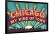 Chicago, Illinois - Marquee-Lantern Press-Framed Art Print