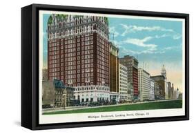 Chicago, Illinois - Michigan Boulevard North Scene-Lantern Press-Framed Stretched Canvas