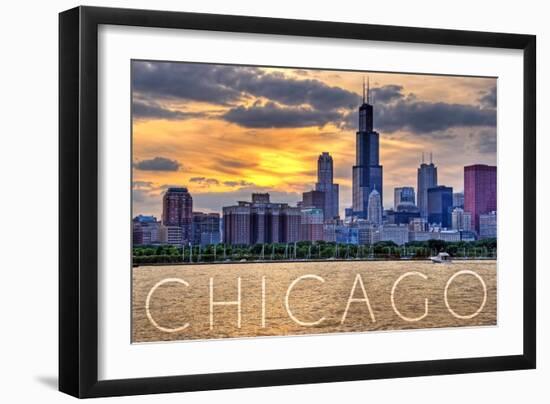 Chicago, Illinois - Moody Skyline-Lantern Press-Framed Art Print
