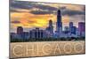 Chicago, Illinois - Moody Skyline-Lantern Press-Mounted Art Print